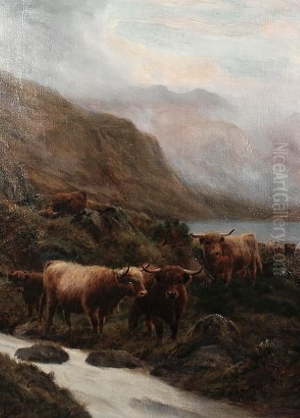 Highland Landscape With Cattle Oil Painting by Thomas Watson Ball