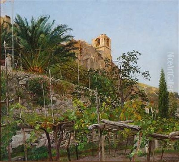 Summer Day At The Italian Monastery San Cataldo Oil Painting by Hans Andersen Hansen