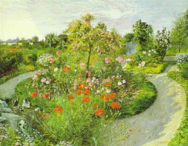 Bluhender Garten Oil Painting by Hans Andersen Hansen