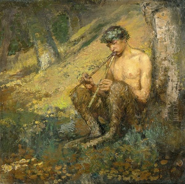 Sitzender Pan, Flote Spielend Oil Painting by Hans Nikolaj Hansen