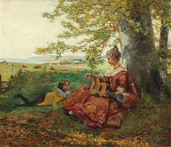 The Music Lesson Oil Painting by Hans Nikolaj Hansen