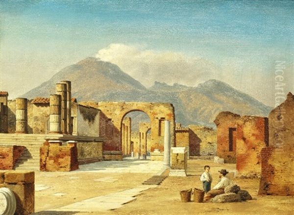 From Pompeii, A Father And Son Resting Oil Painting by Heinrich Hansen