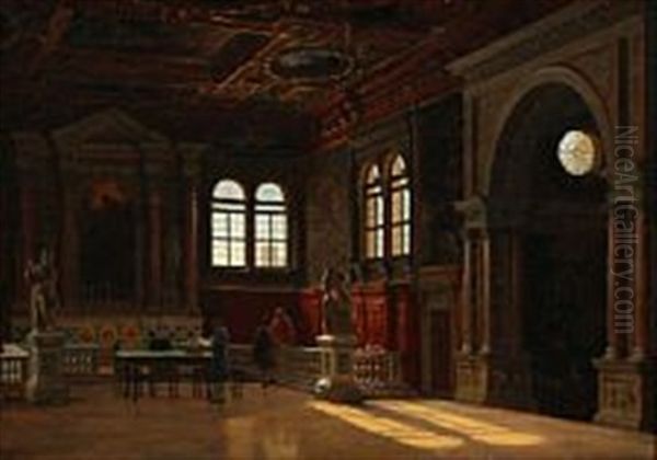 Interior From A Italian Renaisance Hall Oil Painting by Heinrich Hansen