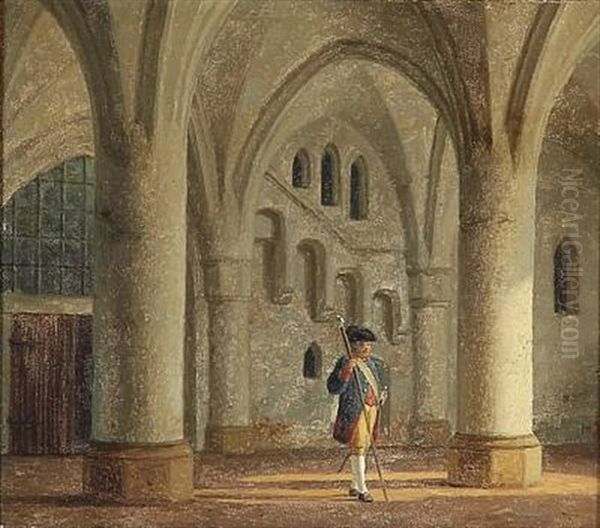 A Lackey In A Hall With Arches Oil Painting by Heinrich Hansen