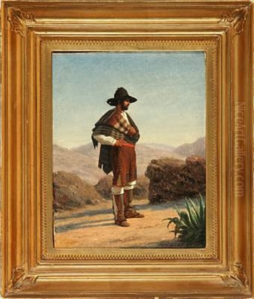 An Italian Man On A Mountain Road Oil Painting by Heinrich Hansen