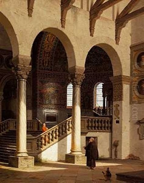 Kirkeinterior Fra Skt. Apollinari I Ravenna Oil Painting by Heinrich Hansen