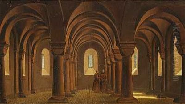 Scene Fra Et Kloster Med To Munke I Samtale Oil Painting by Heinrich Hansen