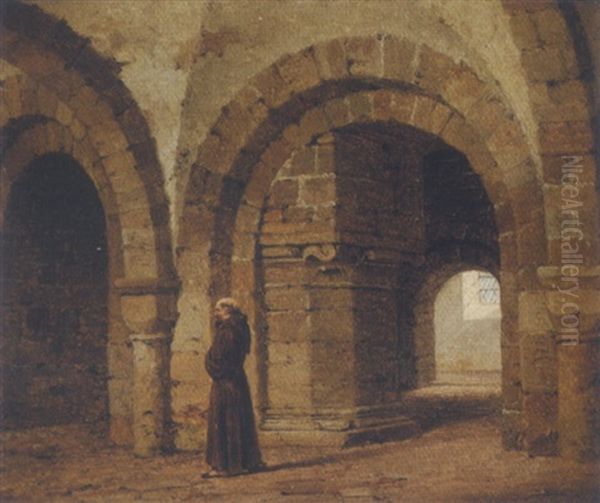 En Munk I Krypten I Canterbury Cathedral Oil Painting by Heinrich Hansen