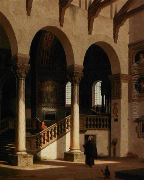 Kirkeinterior Fra Skt. Apollinari I Ravenna Oil Painting by Heinrich Hansen