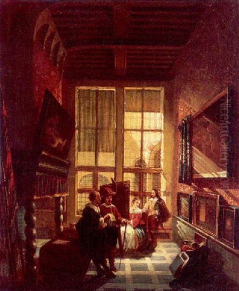 Figures In An Interior (studio Of Van Dyck?) Oil Painting by Heinrich Hansen