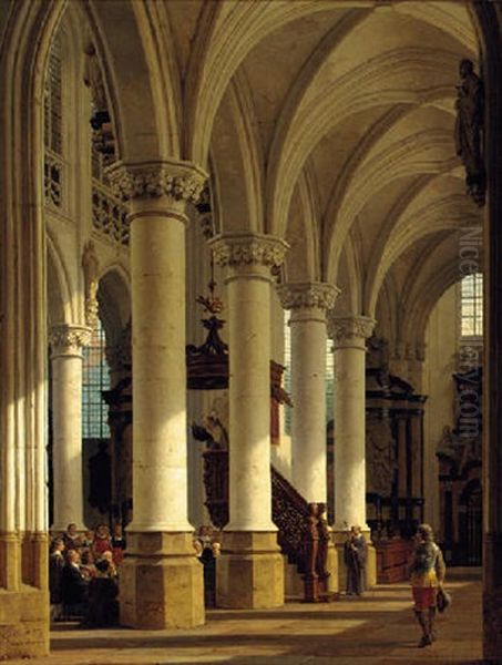 A Church Interior Oil Painting by Heinrich Hansen