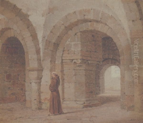 En Munk I Krypten I Canterbury Cathedral Oil Painting by Heinrich Hansen