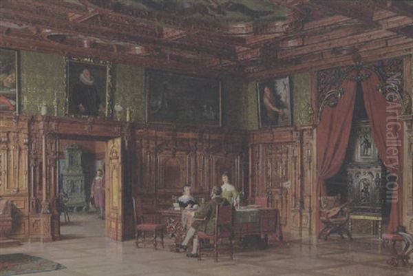 Interior Med Fornemme Mennesker I En Renaessancesal Oil Painting by Heinrich Hansen