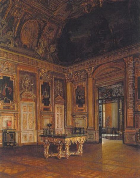 Interior Fra La Galerie D'apollon Louvre, Paris Oil Painting by Heinrich Hansen