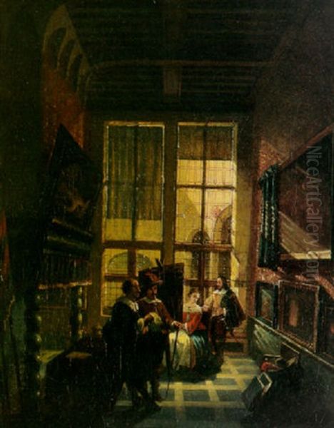 Figures In An Interior (studio Of Van Dyck?) Oil Painting by Heinrich Hansen