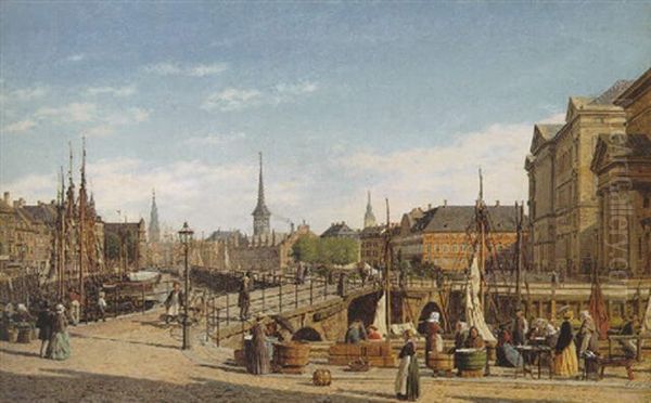 Hojbro Plads Oil Painting by Heinrich Hansen