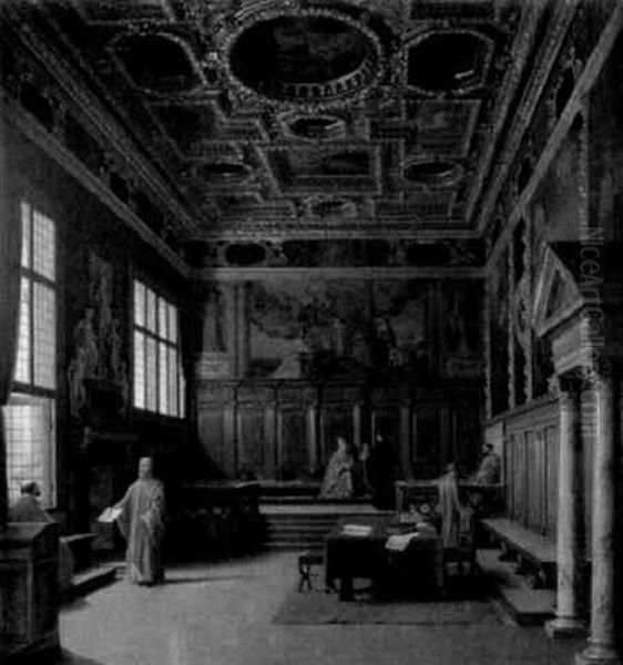 Blick In Die Sala Del Colleggio Im Dogenpalast Zu Venedig Oil Painting by Heinrich Hansen