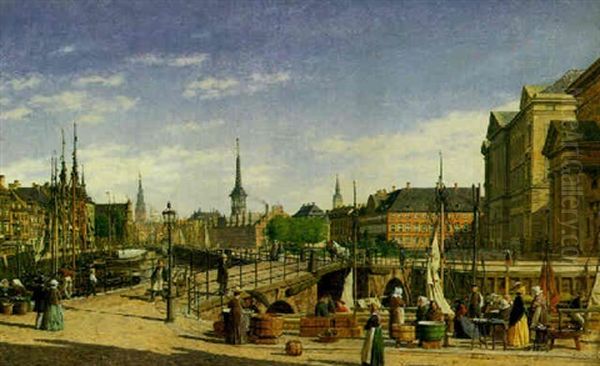 Hojbro Plads Oil Painting by Heinrich Hansen