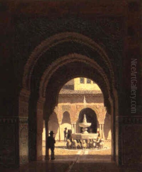 Patio De Los Leones, Alhambra Oil Painting by Heinrich Hansen