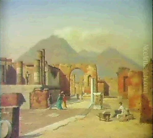 Turister Besoger Udgravningerne I Pompei Oil Painting by Heinrich Hansen