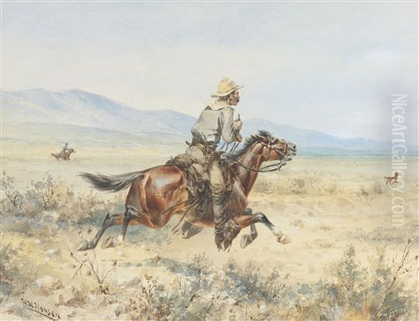 Chasing A Pronghorn Oil Painting by Herman Wendelborg Hansen