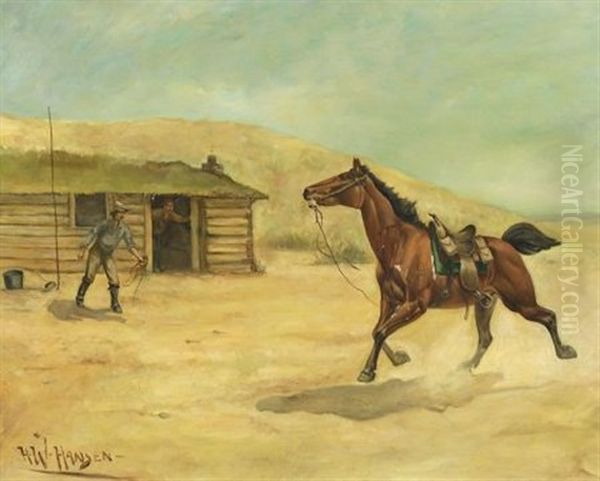 Bad News At A Pony Express Station Oil Painting by Herman Wendelborg Hansen