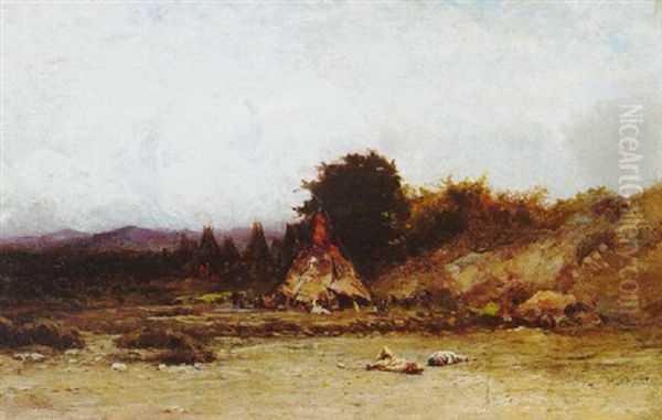 Indian Encampment Oil Painting by Herman Wendelborg Hansen