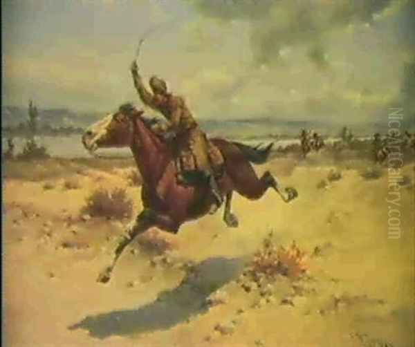 Pony Express Rider Oil Painting by Herman Wendelborg Hansen