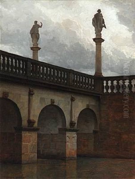 A Brigde At Frederiksborg Castle In Denmark Oil Painting by Jakob Hansen