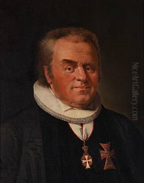 Portrait Of Bishop Peter Outzen Boisen (after C. A. Jensen) Oil Painting by Jakob Hansen