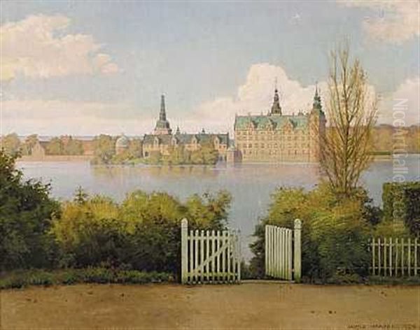 Parti Fra Hillerod Med Udsigt Mod Frederiksborg Slot Oil Painting by Jakob Hansen