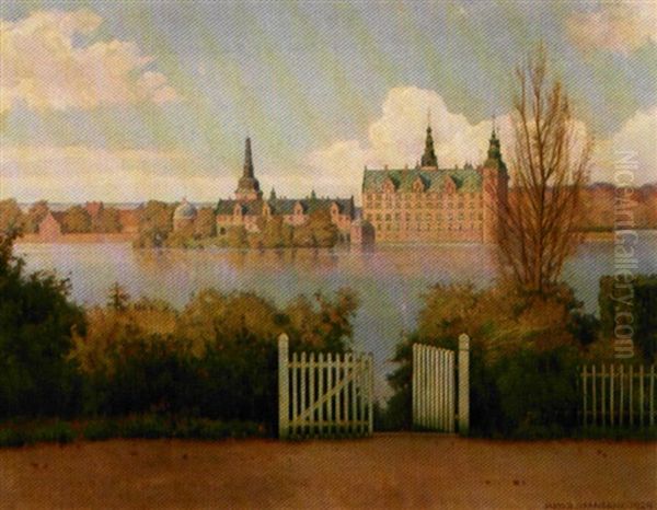 Parti Fra Hillerod Med Udsigt Mod Frederiksborg Slot Oil Painting by Jakob Hansen