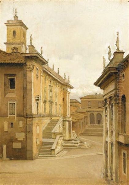 View Of The Palazzo Senatorio, Piazza Campidoglio, Rome Oil Painting by Jakob Hansen