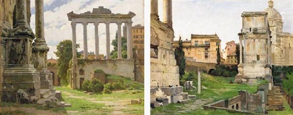 Views Of The Roman Forum Oil Painting by Jakob Hansen