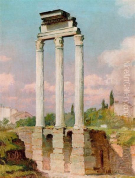 Parti Fra Forum Romanum Med Kig Gennem Castor Og Pollux Templets Tre Store Sojler Oil Painting by Jakob Hansen