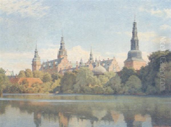 A Palace Beside A River Oil Painting by Jakob Hansen