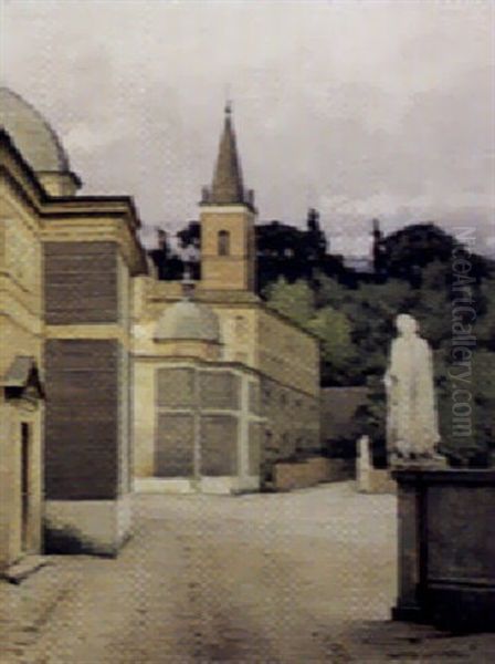 S. Maria Del Popolo (?) Set Bagfra, Med Villa Borghesi I Baggrunden Oil Painting by Jakob Hansen