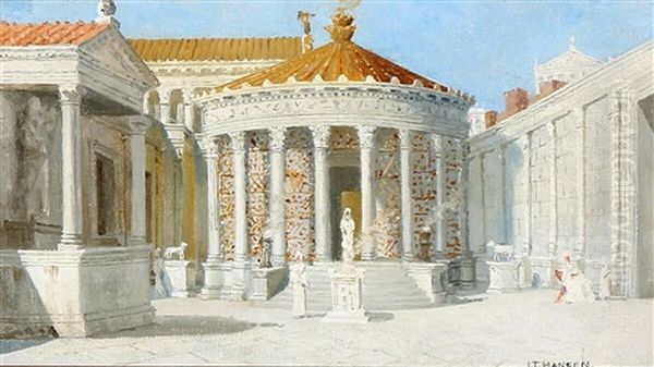 An Architectural Capriccio Oil Painting by Josef Theodor Hansen