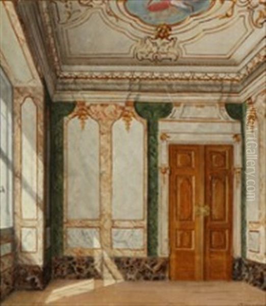 Rococo Interior From A Palace Oil Painting by Josef Theodor Hansen