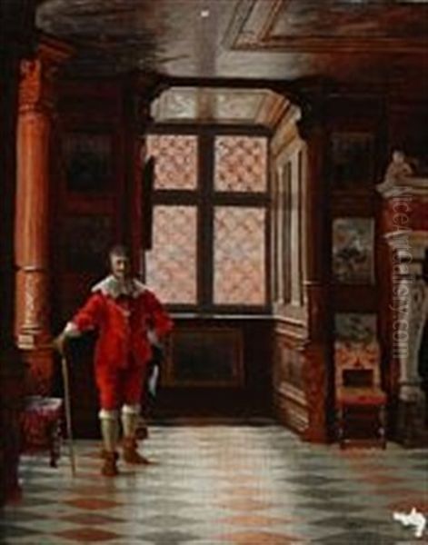 Christian Iv In The Grand Hall Of Rosenborg Castle Oil Painting by Josef Theodor Hansen