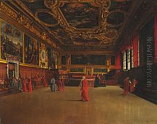 View Of The Sala Del Senato In The Doge's Palace In Venice Oil Painting by Josef Theodor Hansen