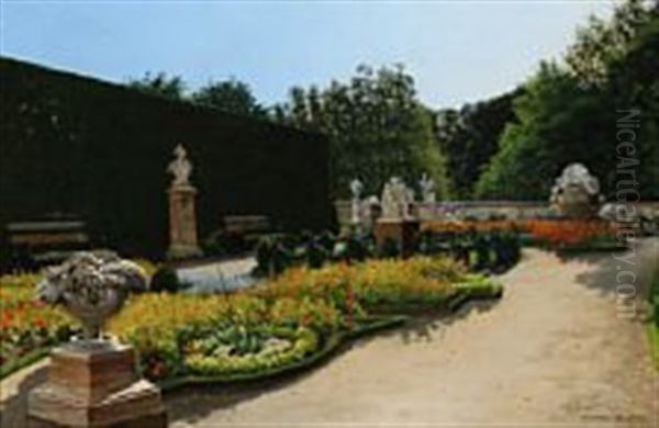 A Summer Day In The Marble Park Near Fredensborg Palace Oil Painting by Josef Theodor Hansen