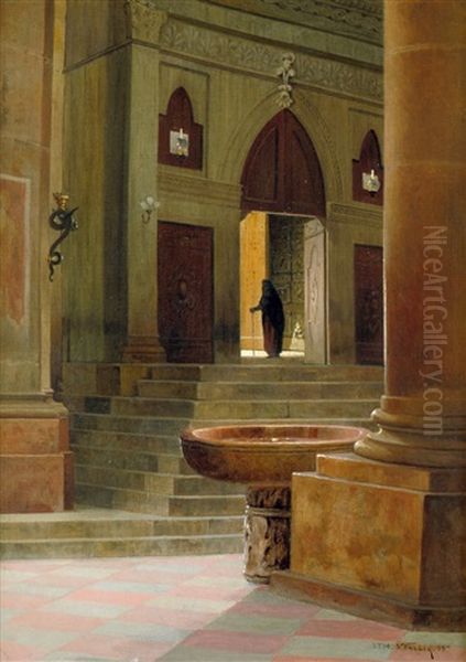 Blick In Eine Venezianische Kirche Oil Painting by Josef Theodor Hansen