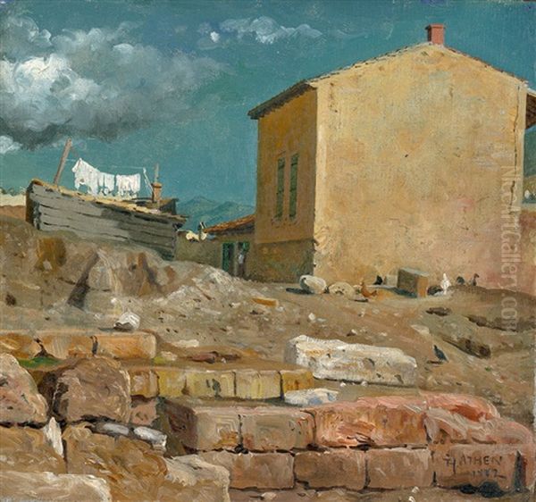 Hinterhof In Athen Oil Painting by Josef Theodor Hansen