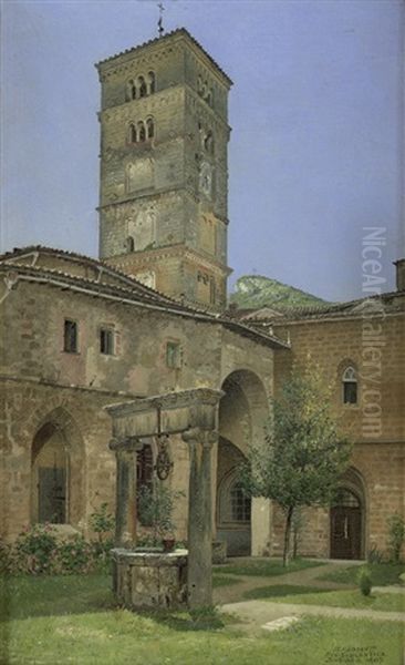 Ansicht Des Klosters Santa Scolastica In Subiaco Oil Painting by Josef Theodor Hansen