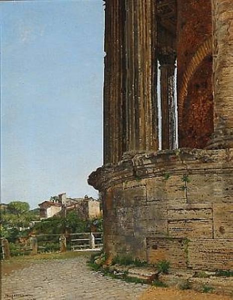 View From Tivoli With The Temple Of Vesta Oil Painting by Josef Theodor Hansen