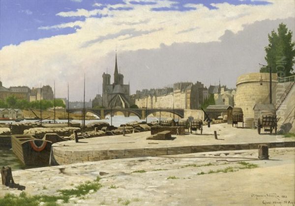 Ansicht Des Quai Henri Iv In Paris Mit Blick Auf Notre-dame Oil Painting by Josef Theodor Hansen