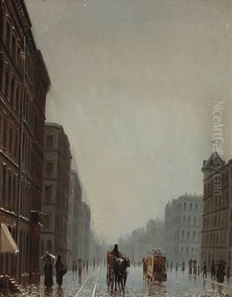 Street View From Copenhagen Oil Painting by Josef Theodor Hansen