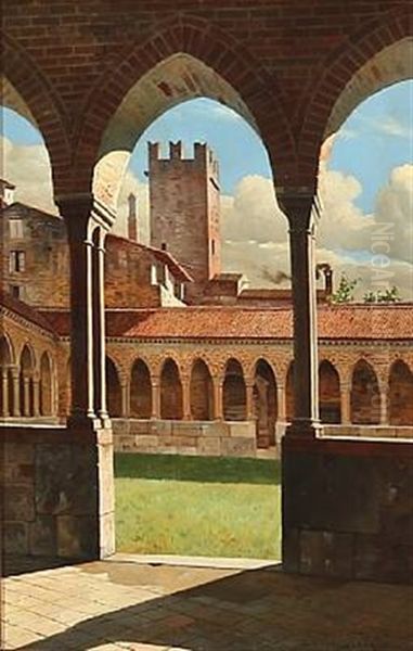 Summer Day In San Zeno Cloister Oil Painting by Josef Theodor Hansen