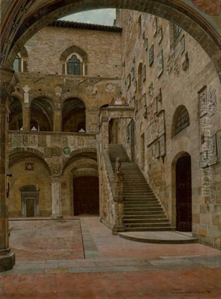 Vue De La Cour Interieure Du Bargello by Josef Theodor Hansen